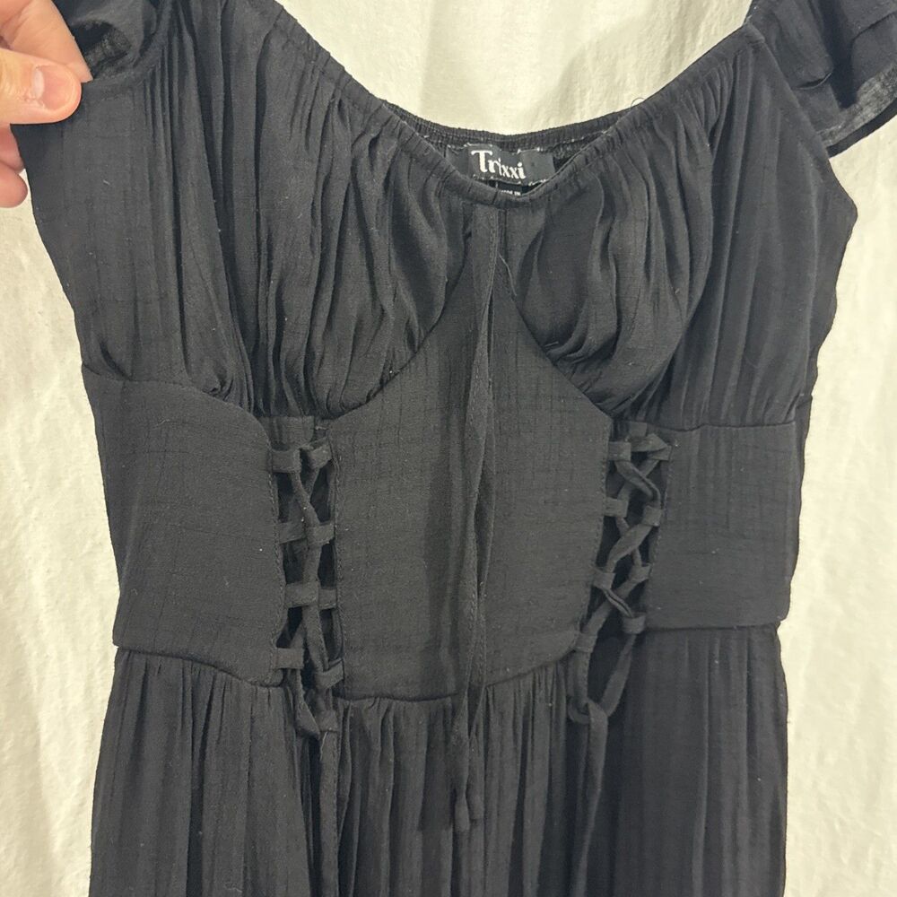 Trixxi Black Ren Fair Milkmaid Lace Up Midi Dress Womens Sz M Dark Romantic